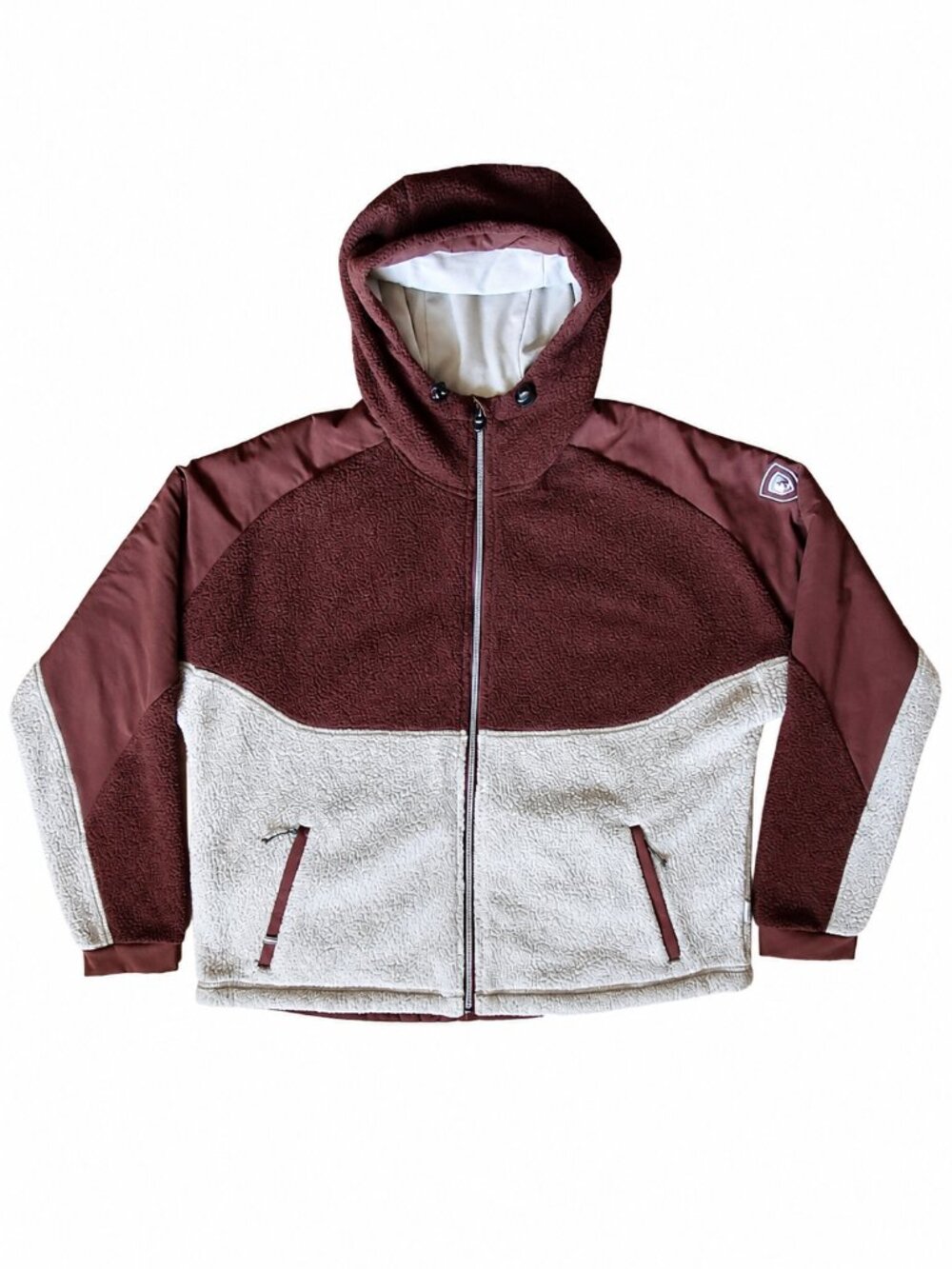 KÜHL Brown Khaki Colorblock Sherpa Fleece Hooded Jacket | Size Large